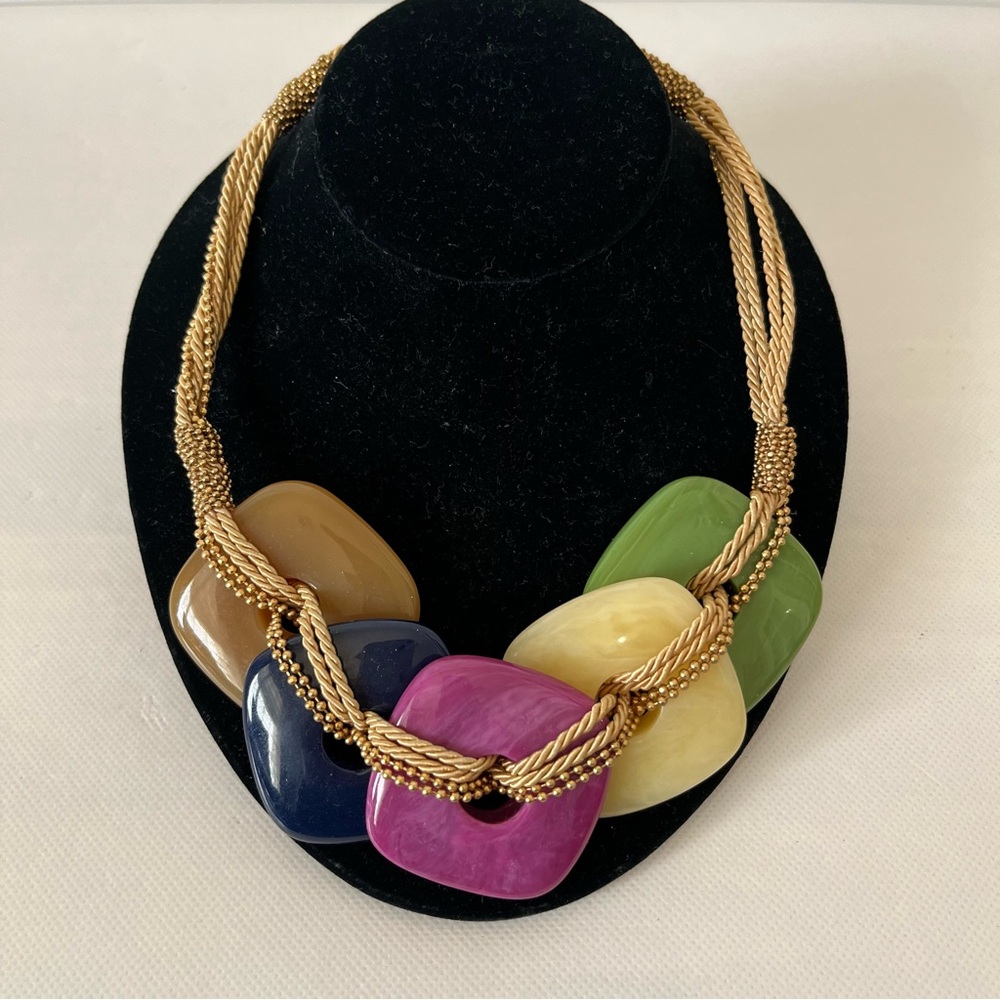Chico’s Chunky Multi Color Statement Necklace Gol… - image 1